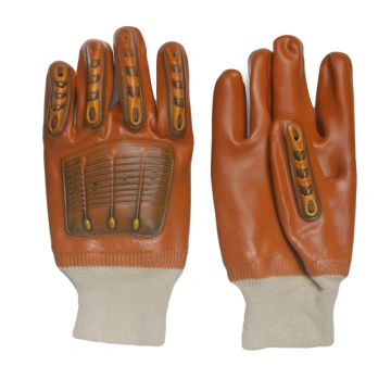 Brown PVC coated gloves with TPR